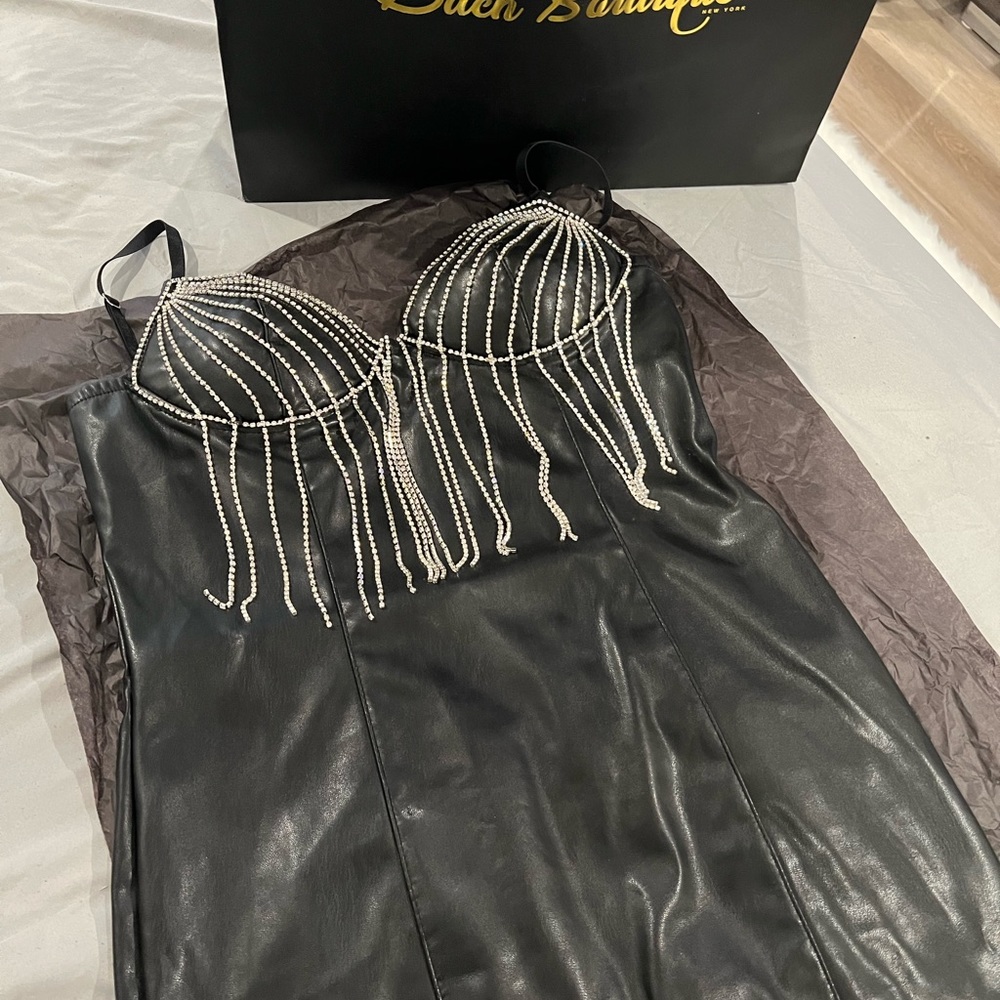 Dach Boutique Black Leather Embellished Dress